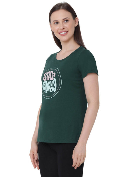 SOIE Woman - Half Sleeve Printed Soft Cotton Modal Lounge T-shirt - -for Women