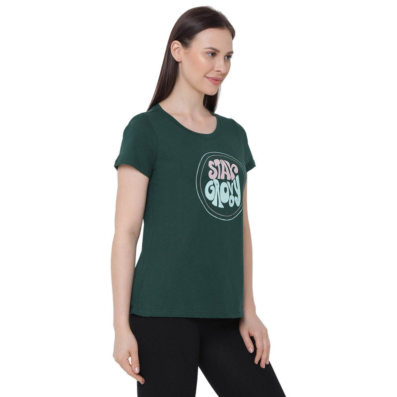 SOIE Woman - Half Sleeve Printed Soft Cotton Modal Lounge T-shirt - -for Women