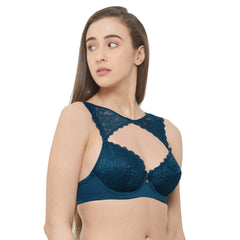 SOIE Woman - Medium Coverage Non Padded Wired Demi Cup Bra with Detachable Lace Harness - Bra -for Women
