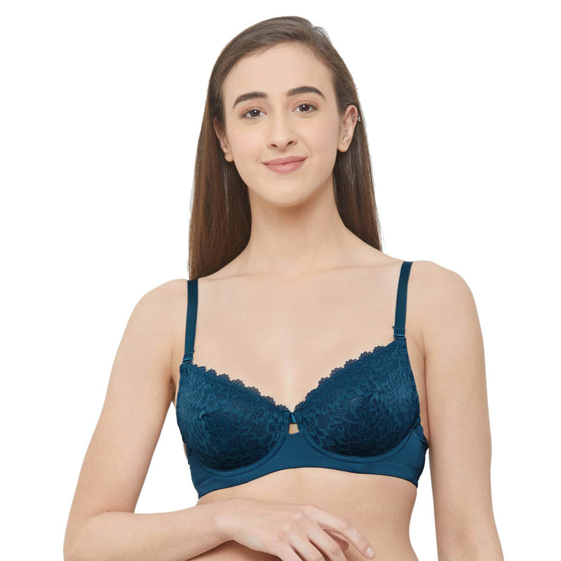 SOIE Woman - Medium Coverage Non Padded Wired Demi Cup Bra with Detachable Lace Harness - Bra -for Women
