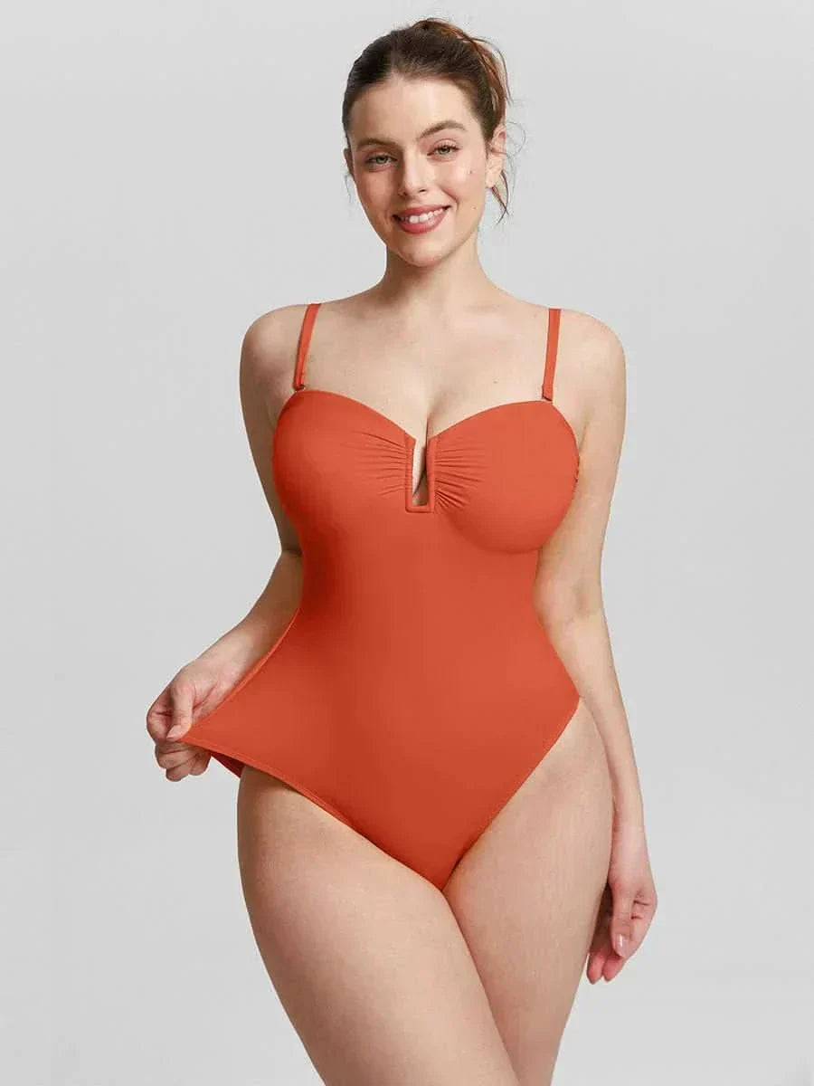 U Wire Mesh Tummy Control Swimsuit