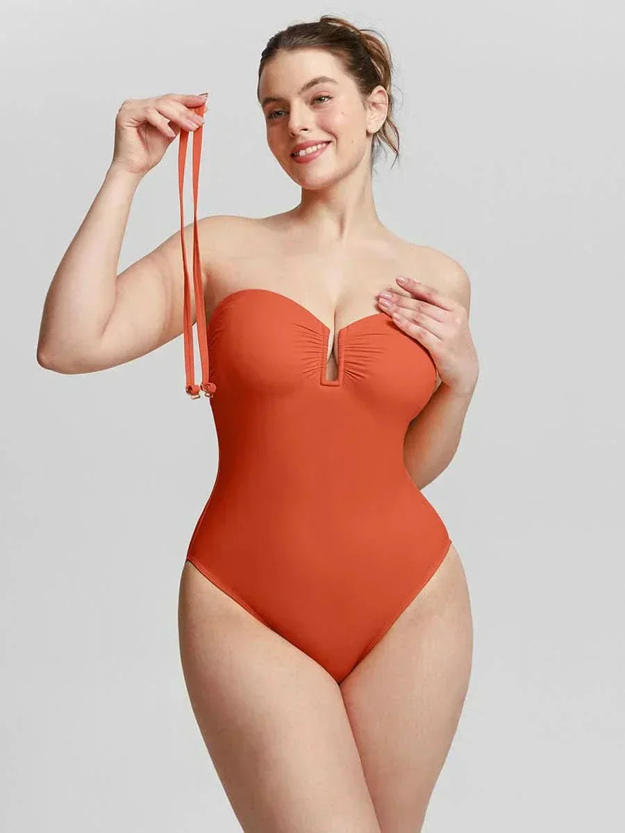 U Wire Mesh Tummy Control Swimsuit