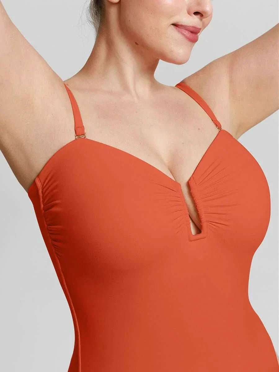 U Wire Mesh Tummy Control Swimsuit