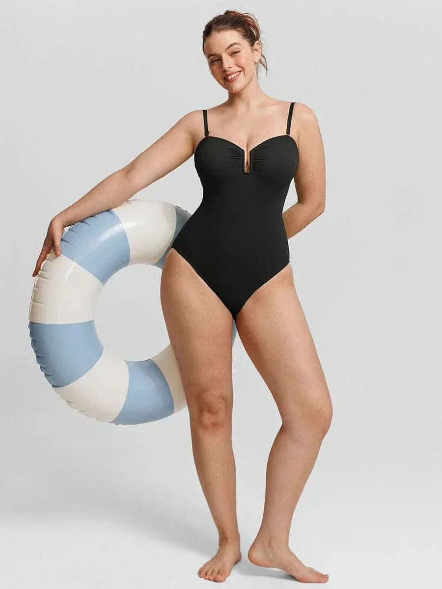 U Wire Mesh Tummy Control Swimsuit