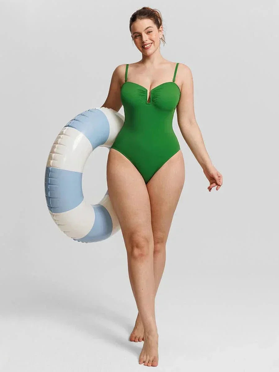 U Wire Mesh Tummy Control Swimsuit
