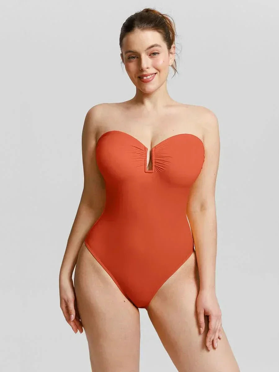 U Wire Mesh Tummy Control Swimsuit