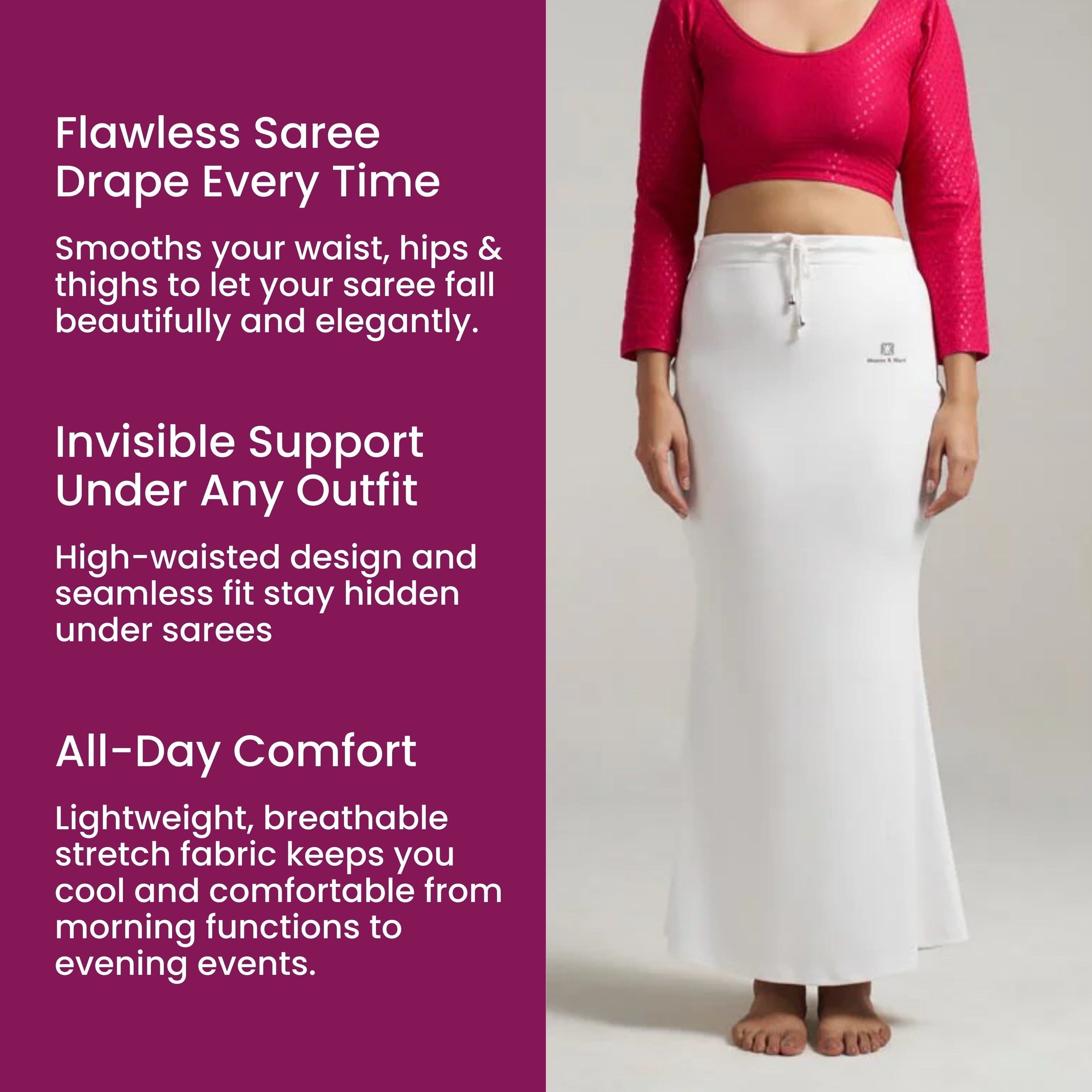 Munns & Mars Saree Shapewear Polyester Fish Cut - White