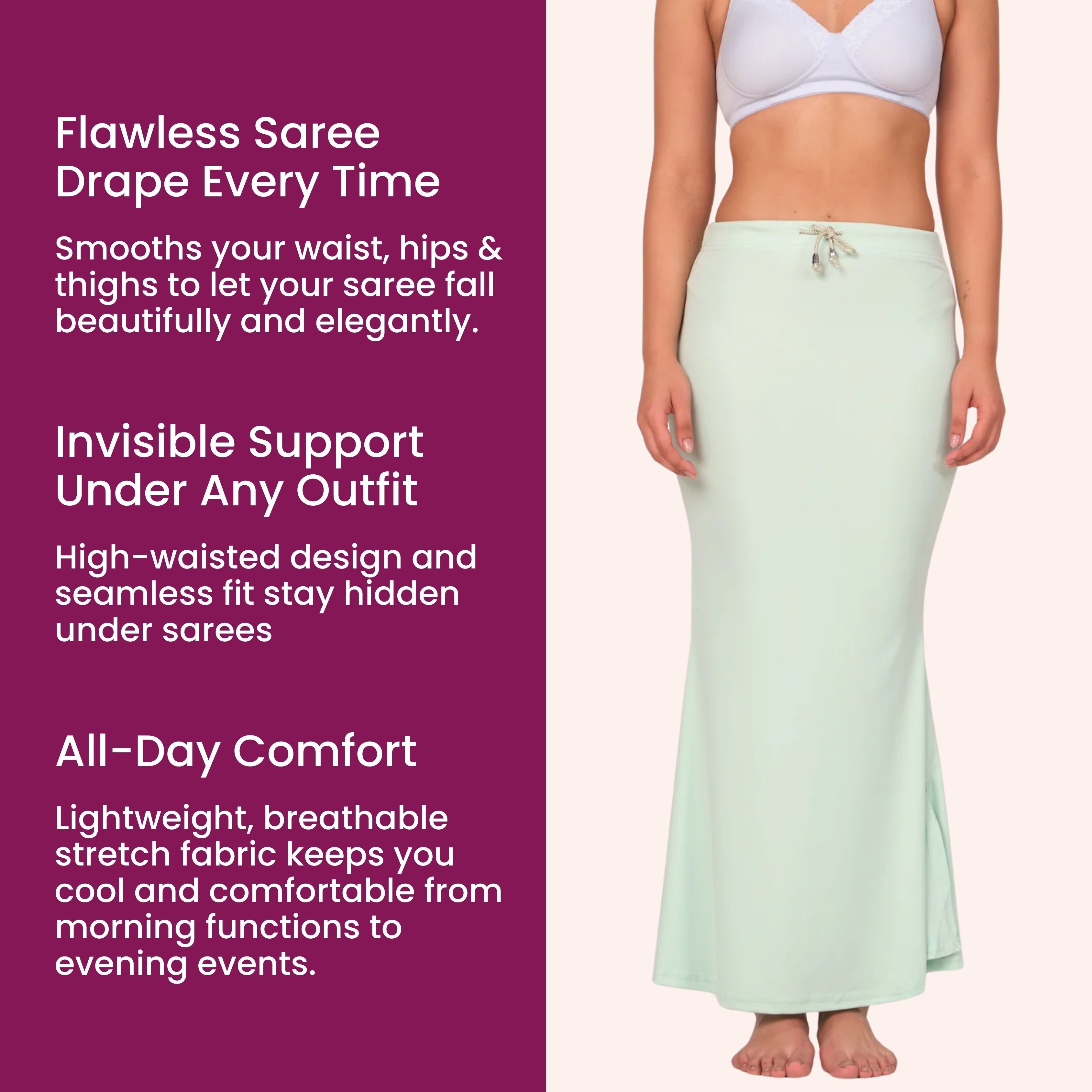 Munns & Mars Saree Shapewear Polyester Fish Cut - Mint Green