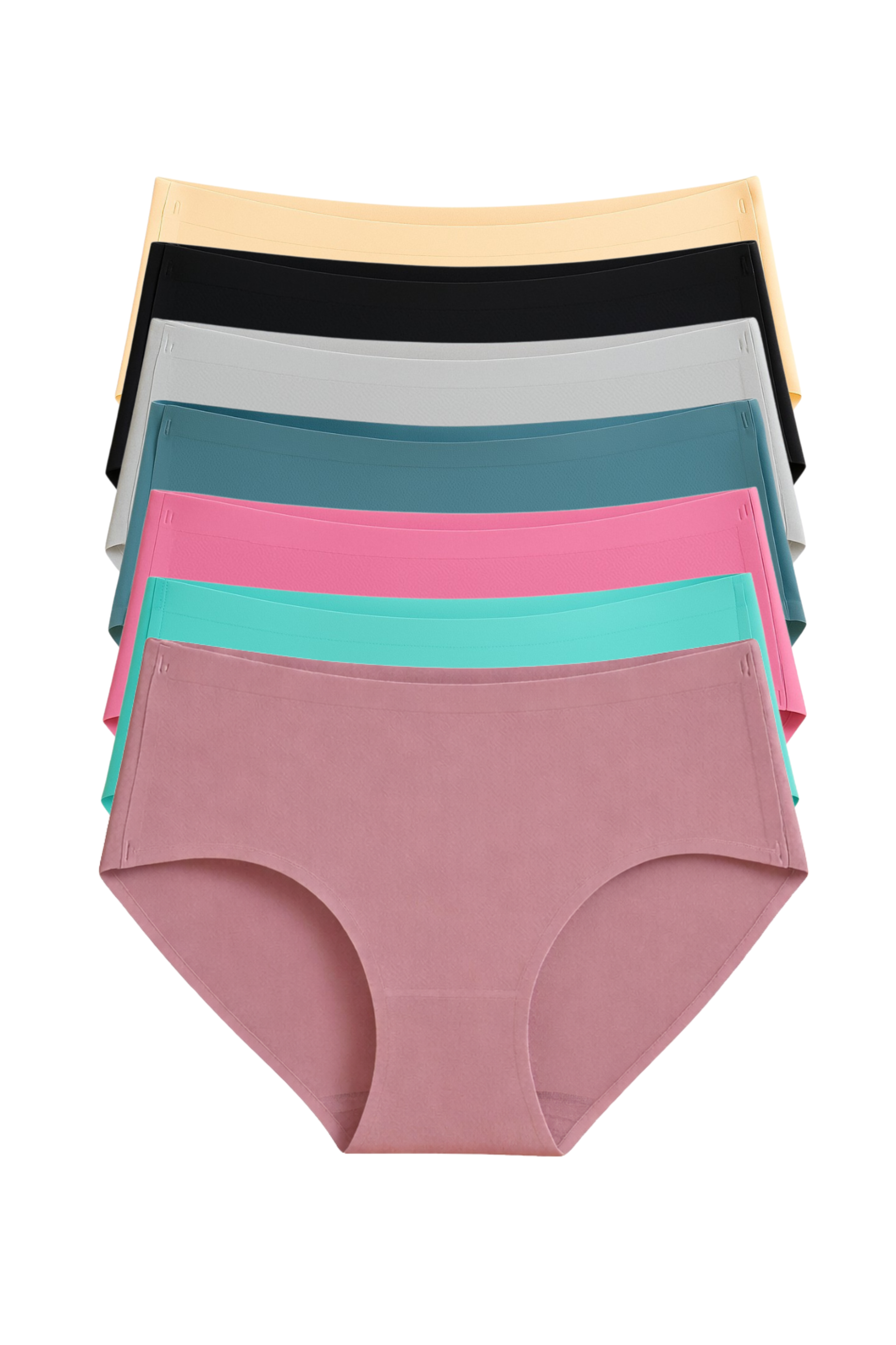 Stack of colorful women's underwear on a white background