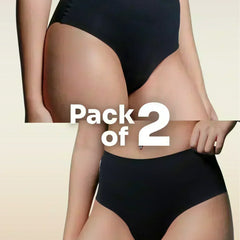 two-panel collage showing black mid-waist Underwear with a 