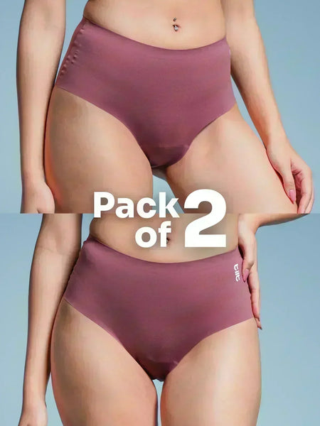 two-panel collage showing pink mid-waist Underwear with a 