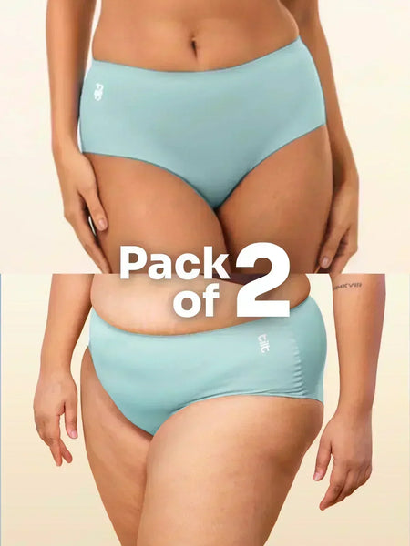 two-panel collage showing blue mid-waist Underwear with a 