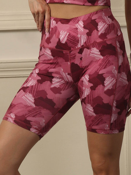 SOIE Woman - High Waist Knee Length Printed Sports Shorts With Pocket - Athleisure Shorts -for Women