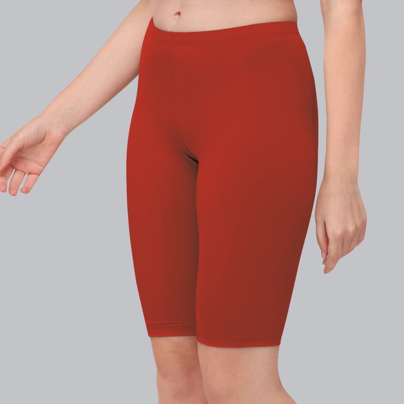 Solid Polyamide Spandex Knee Length Cycling Shorts
