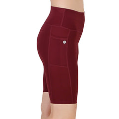 SOIE Woman - High Waist Knee Length Solid Sports Shorts With Pocket - Athleisure Shorts -for Women