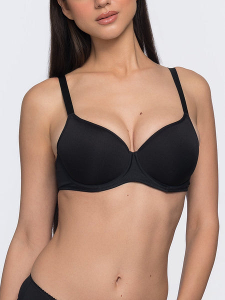 Aveline black seamless bra back view – soft comfortable bra for everyday wear by YOBO