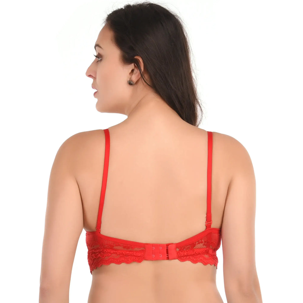 Bridal Padded Lace Padded  Bra | Red
