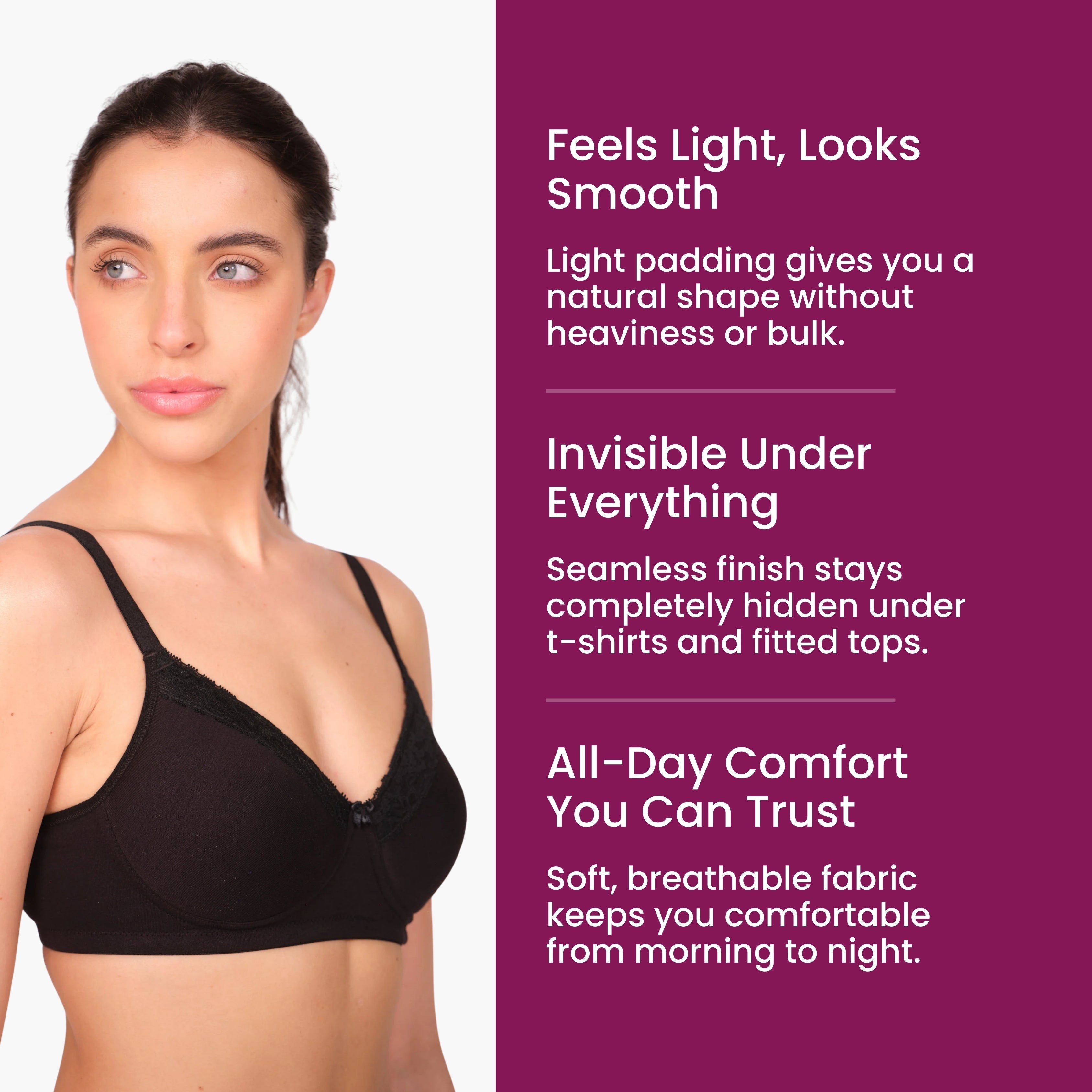 Munns & Mars Lingeries Set- T-shirt Bra (Black) & Full Coverage Panty (Beige)