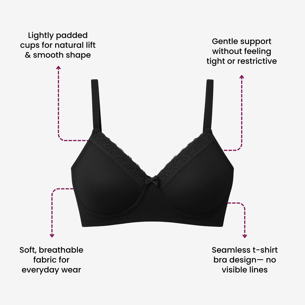 Munns & Mars Lingeries Set- T-shirt Bra (Black) & Full Coverage Panty (Beige)