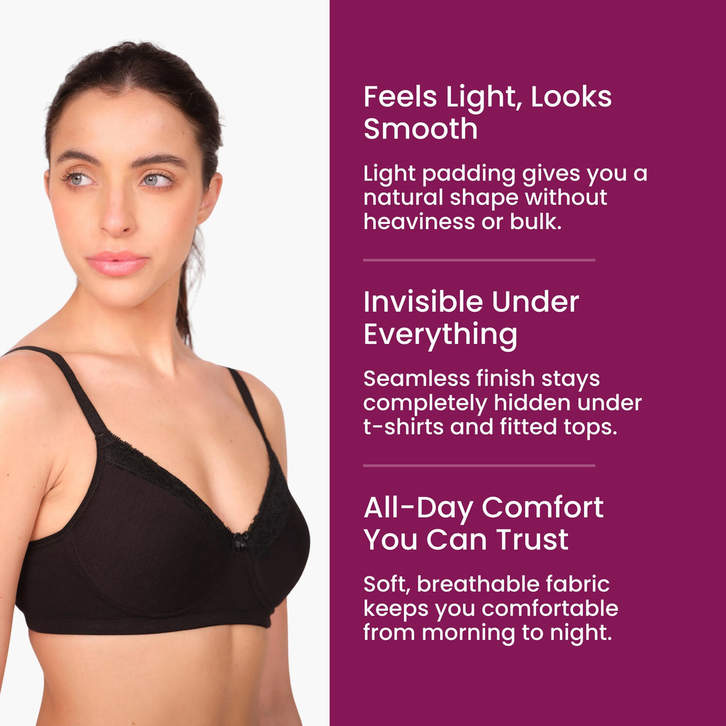 Munns & Mars Womens Cotton Lightly Padded T-Shirt Bra