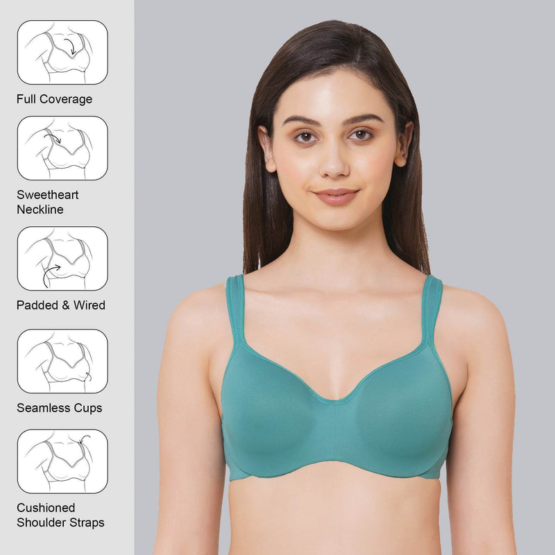 SOIE Woman - Padded Wired Full Coverage Seamless Cups Sweetheart Neckline Bra - Bra -for Women