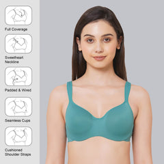 SOIE Woman - Padded Wired Full Coverage Seamless Cups Sweetheart Neckline Bra - Bra -for Women