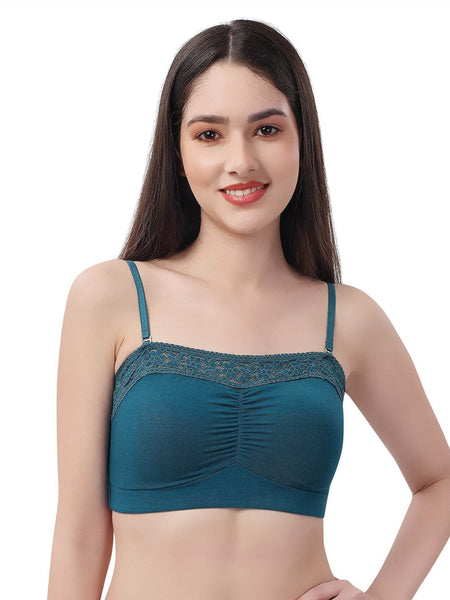 SOIE Woman - Non Wired Micro Modal Stretch Lacy Bandeau Bra with Removable Pads and Detachable Straps - Lacy Bra -for Women