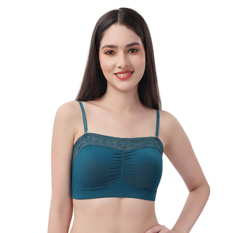 SOIE Woman - Non Wired Micro Modal Stretch Lacy Bandeau Bra with Removable Pads and Detachable Straps - Lacy Bra -for Women