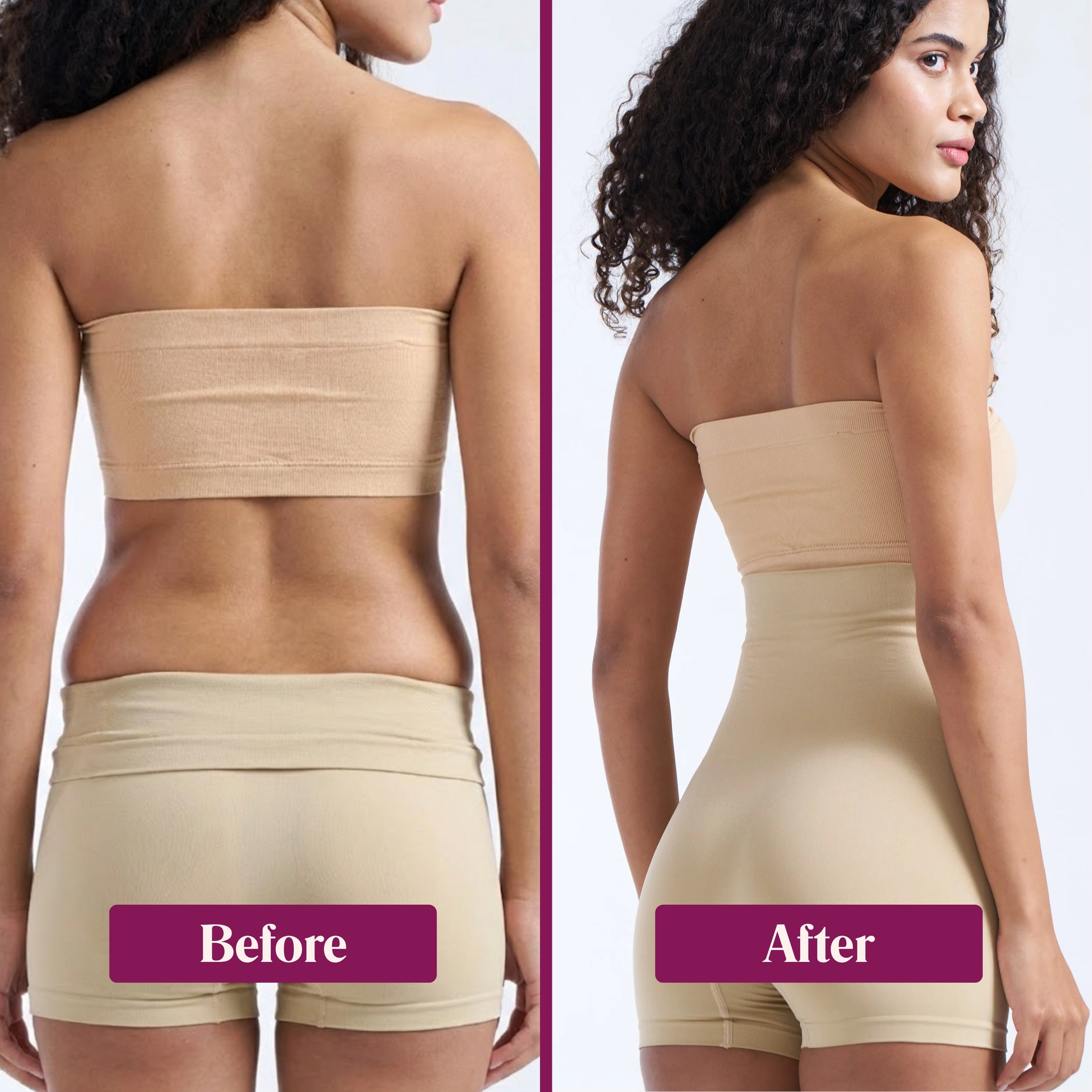 Munns & Mars Bundle of Seamless Non-Padded Tube Bra-Black And Tummy & Thigh Short-Beige