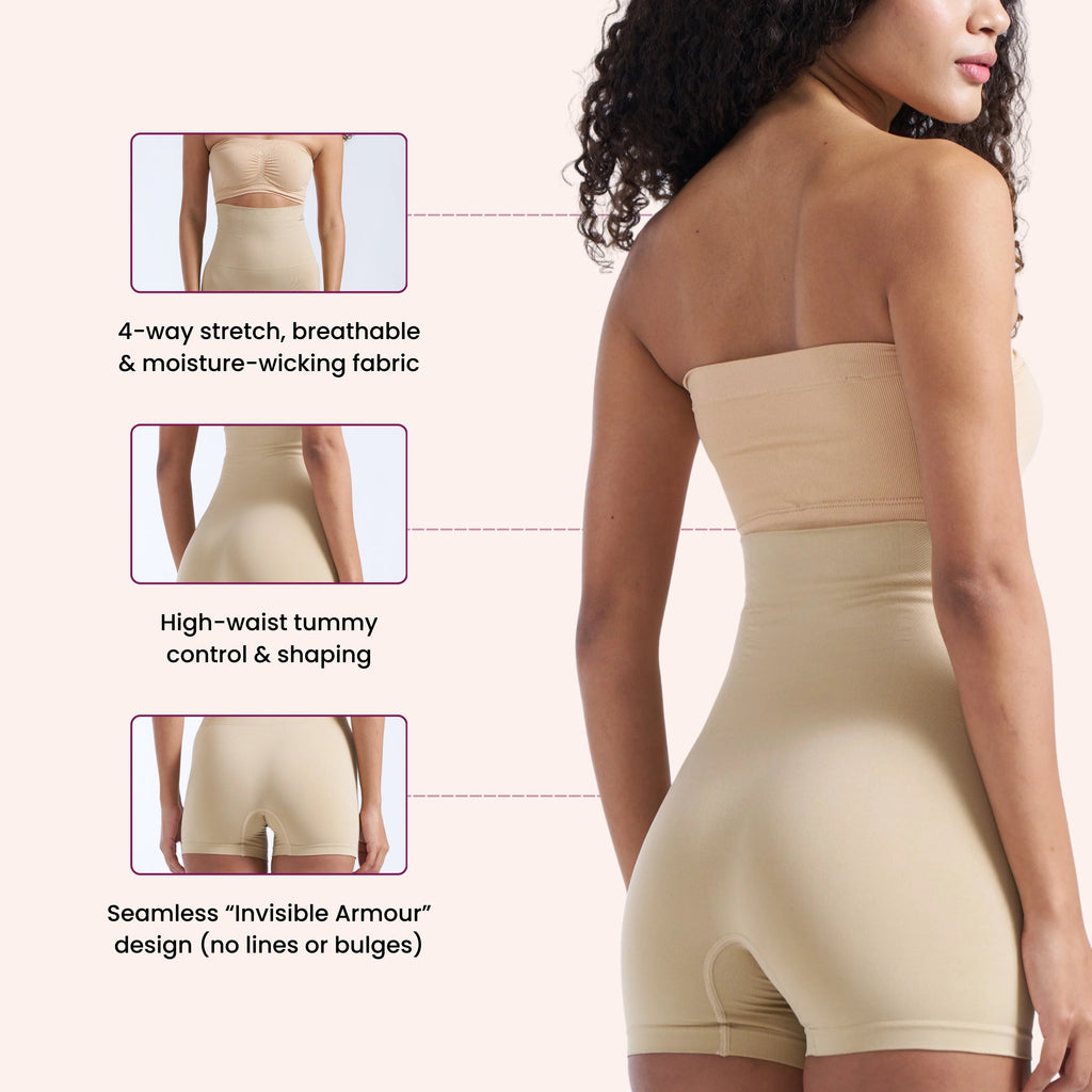 Munns & Mars Bundle of Seamless Non-Padded Tube Bra-Beige And Tummy & Thigh Shorts-Beige