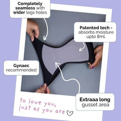 Product advertisement with text highlighting features on a purple background