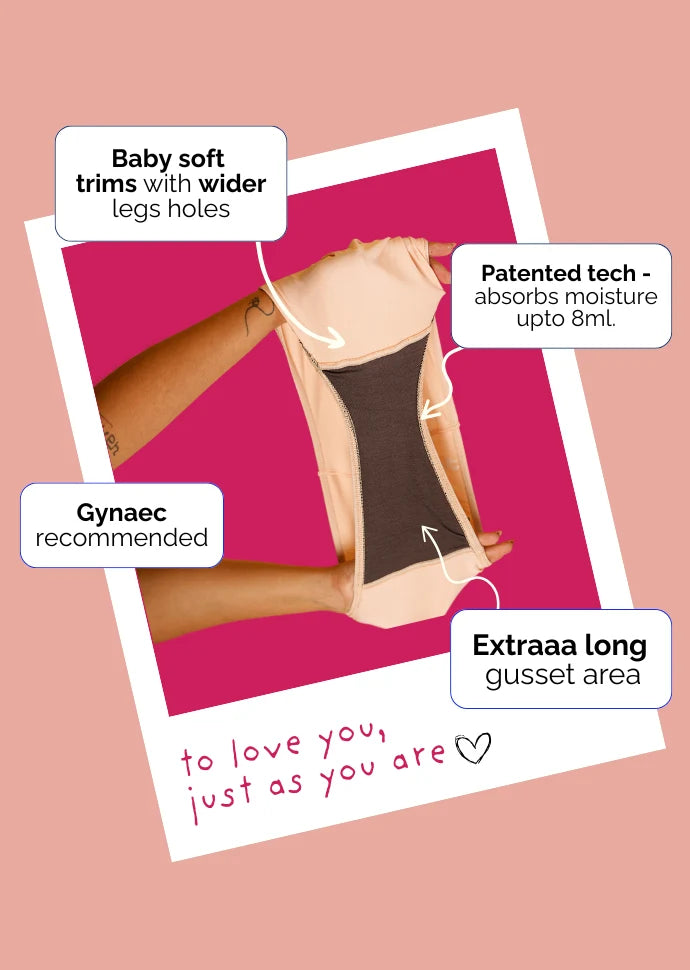 Product advertisement with text on a pink background
