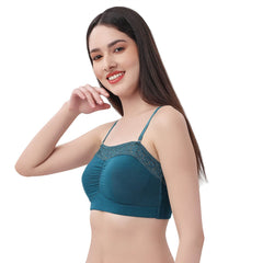 SOIE Woman - Non Wired Micro Modal Stretch Lacy Bandeau Bra with Removable Pads and Detachable Straps - Lacy Bra -for Women