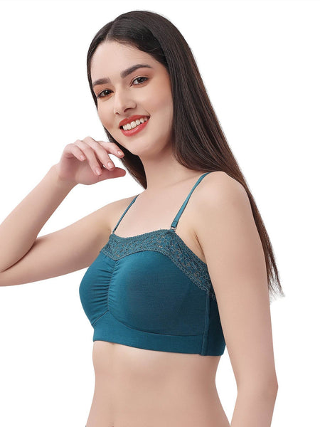 SOIE Woman - Non Wired Micro Modal Stretch Lacy Bandeau Bra with Removable Pads and Detachable Straps - Lacy Bra -for Women