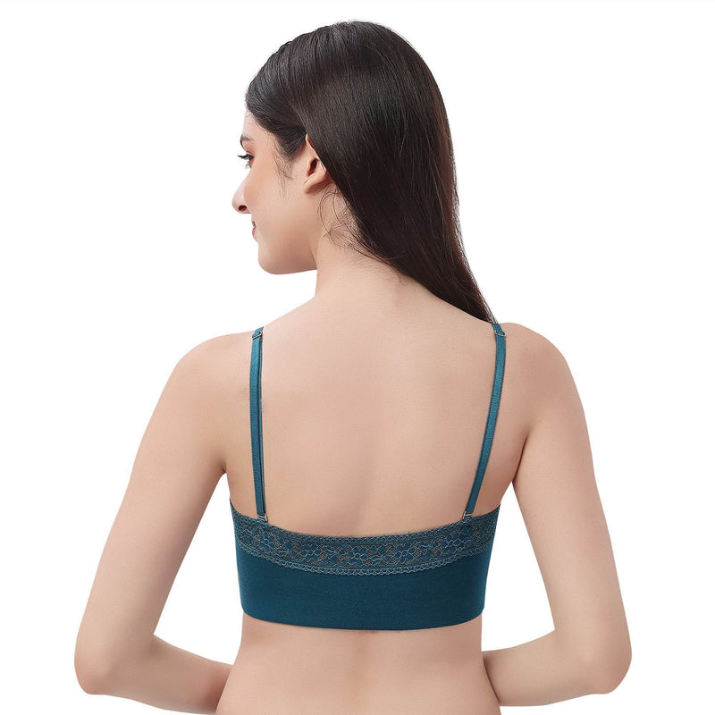 SOIE Woman - Non Wired Micro Modal Stretch Lacy Bandeau Bra with Removable Pads and Detachable Straps - Lacy Bra -for Women