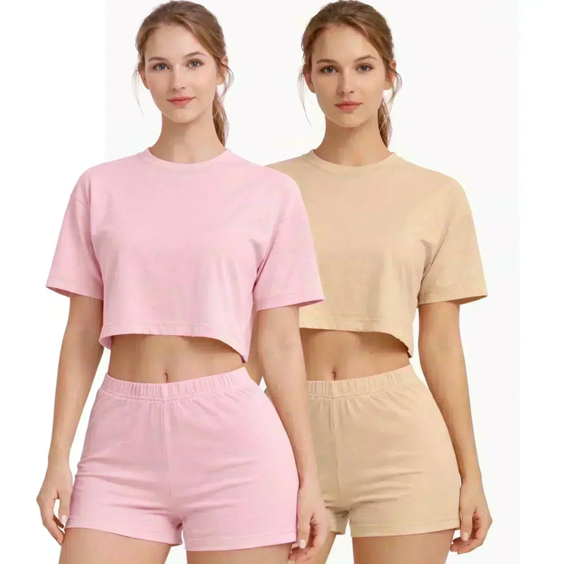 Women's Bamboo Fabric Mid Rise Shorts | Beige and Mauve | Pack of 2