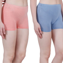 Bamboo Fabric boyshorts panties for women | Peach & Blue | Pack Of 2