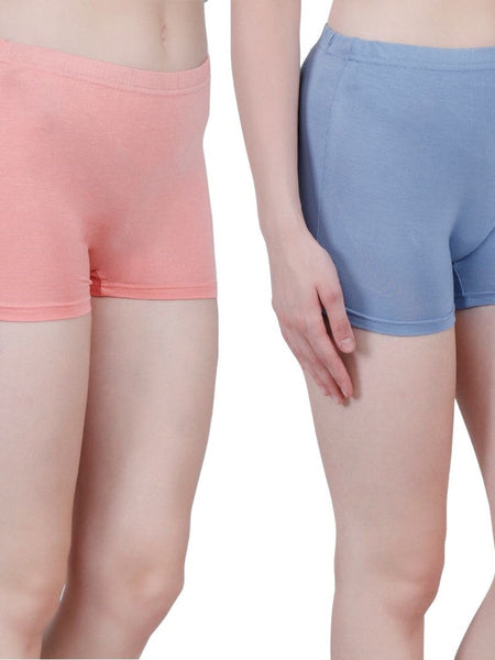 Bamboo Fabric boyshorts panties for women | Peach & Blue | Pack Of 2