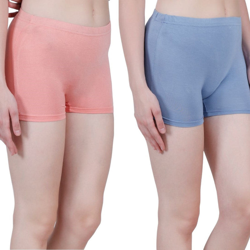 Bamboo Fabric boyshorts panties for women | Peach & Blue | Pack Of 2