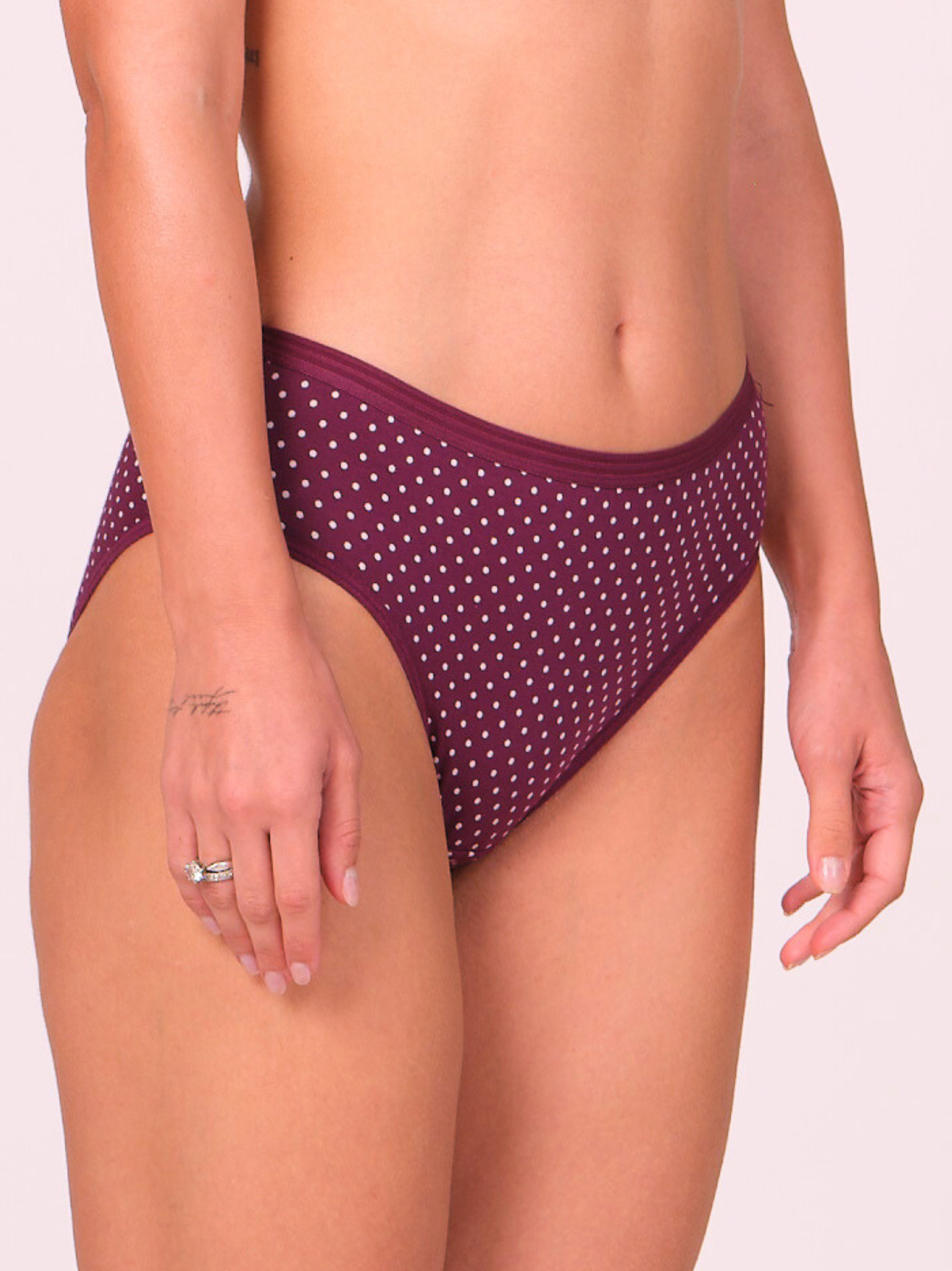 Mid Waist Hipster Panty Bundle Polka Dots Print With Outer Elastic- Dark Purple (Pack Of 3)