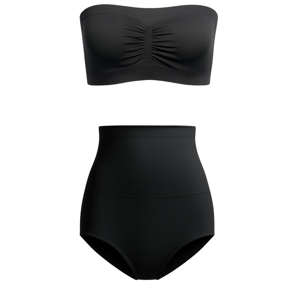 Munns & Mars Bundle of Seamless Non-Padded Tube Bra-Black And Tummy Tucker Panty-Black