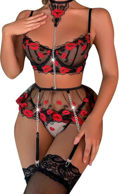 Women Strappy Lace Red Sexy Lingerie Bodysuit BabyDoll