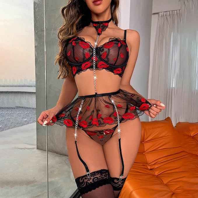 Women Strappy Lace Red Sexy Lingerie Bodysuit BabyDoll