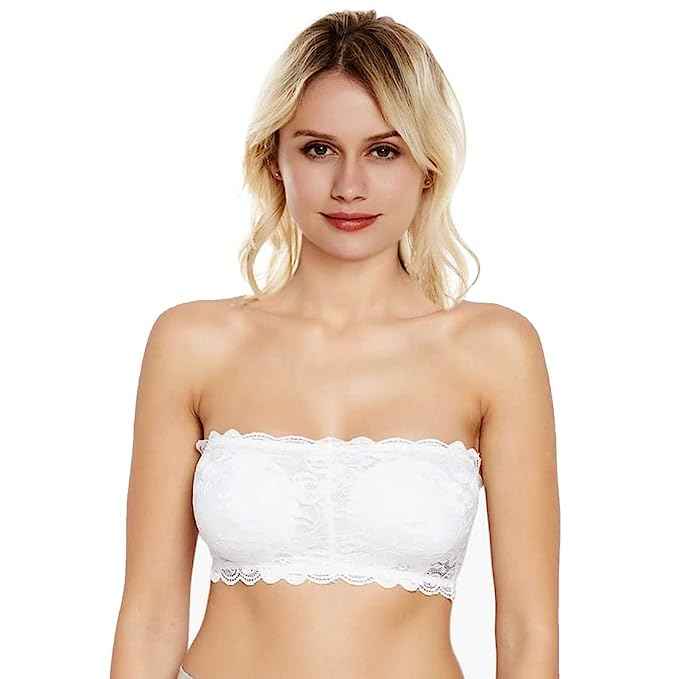 Women Lace Full Coverage Padded Non-Wired Tube Bandeau Bra