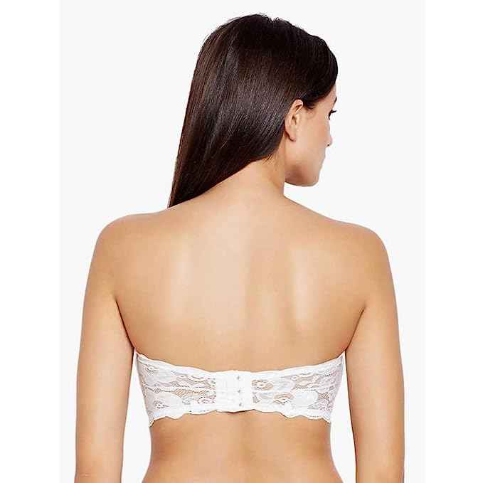 Women Lace Full Coverage Padded Non-Wired Tube Bandeau Bra