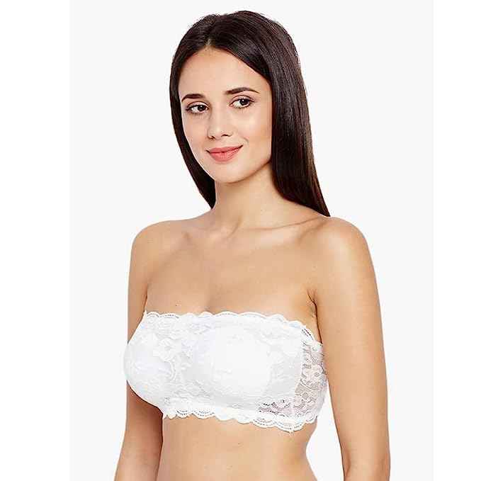 Women Lace Full Coverage Padded Non-Wired Tube Bandeau Bra