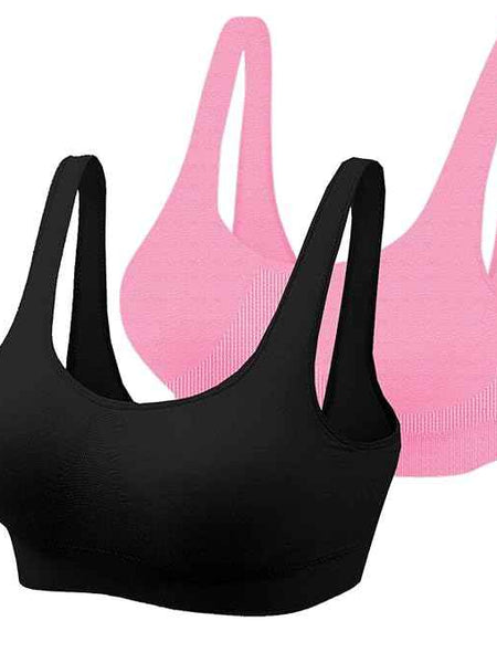 Pack Of 2 Womens Fashion Sports Bra | Seamless, Padded, Non-Wired Gym & Yoga Bra | High Support, Comfortable Everyday Bralette