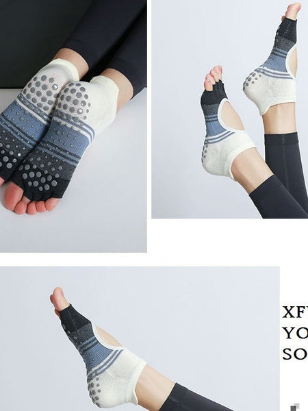 Open Toe Breathable Yoga Socks : Non Slip , Blue