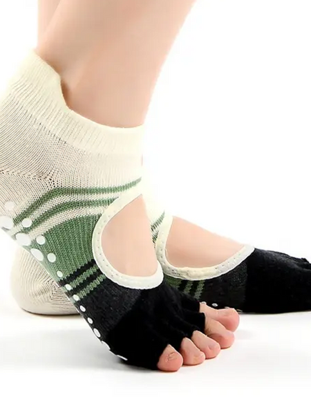 Open Toe Breathable Yoga Socks : Non Slip , Green