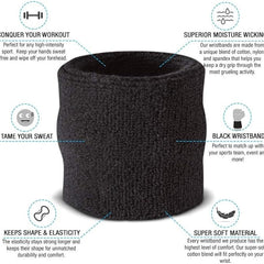 Cotton Wrist Sweat Band : Black (Set of 2)